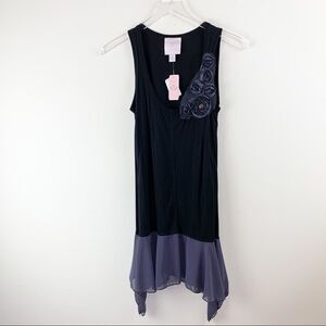 Romeo & Juliet Couture Black Knit Tunic/Dress w/Floral‎ Appliqué Chiffon Hem NWT